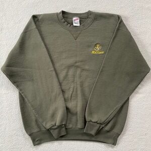 Soffe US Marines Sweatshirt Mens Large Olive Green EGA Embroidered Made in USA